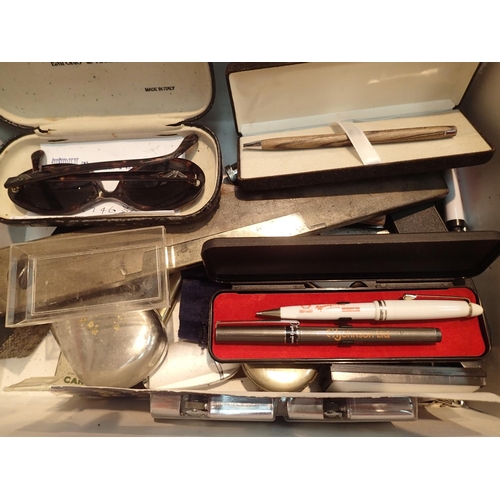 1099 - A box of mixed lighters, pens and collectables. Not available for in-house P&P, contact Paul O'Hea a... 