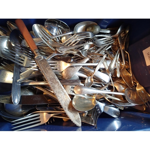 1180 - Box of silver plated and steel flat wear. Not available for in-house P&P, contact Paul O'Hea at Mail... 