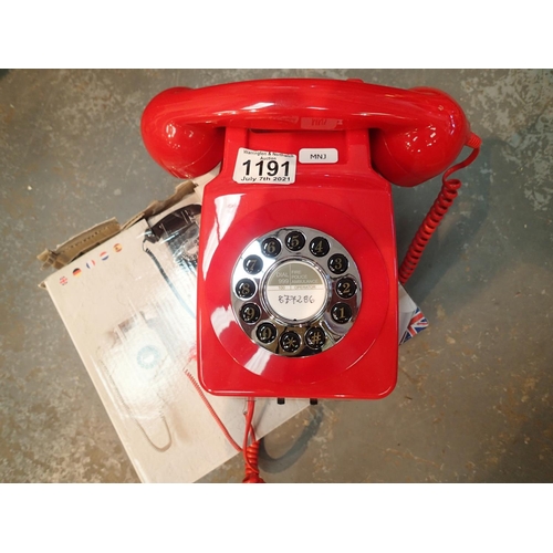 1191 - Red wallphone, retro push button telephone replica of the 1970s classic, compatible with modern tele... 