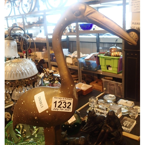 1232 - Large brass flamingo, H: 59 cm. Not available for in-house P&P, contact Paul O'Hea at Mailboxes on 0... 