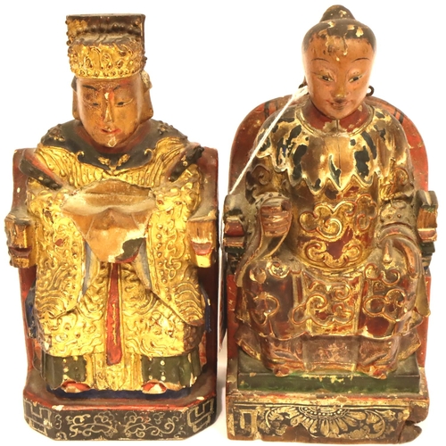 270 - Pair of antique carved and painted Oriental figures, H: 22 cm. P&P Group 3 (£25+VAT for the first lo... 