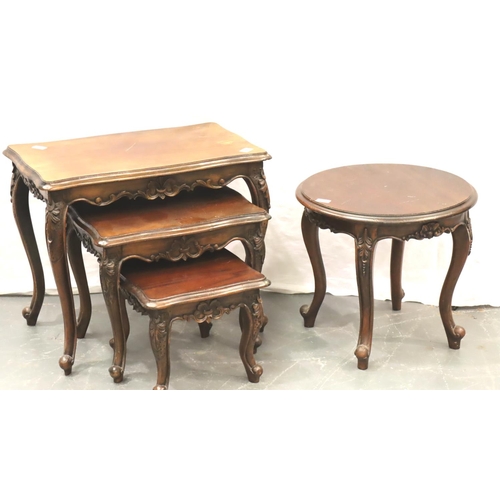 639 - A modern mahogany nest of three graduated occasional tables with a circular coffee table. Not availa... 