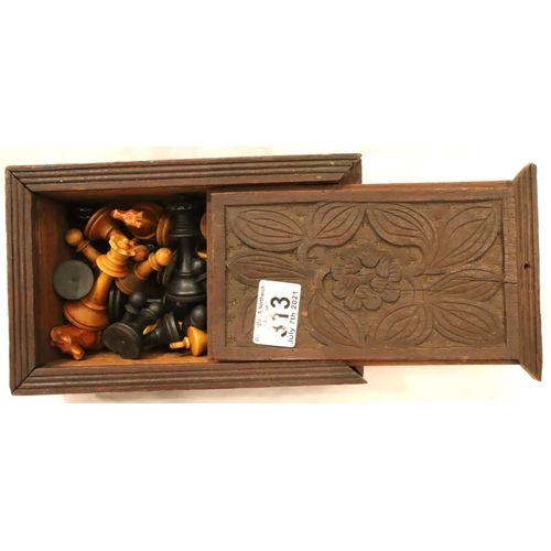 313 - Carved box containing a complete Staunton chess set. P&P Group 3 (£25+VAT for the first lot and £5+V... 