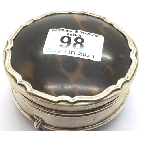 98 - Silver and tortoiseshell jewellery box and miniature silver mirror, both A/F. P&P Group 1 (£14+VAT f... 