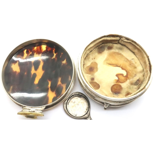 98 - Silver and tortoiseshell jewellery box and miniature silver mirror, both A/F. P&P Group 1 (£14+VAT f... 