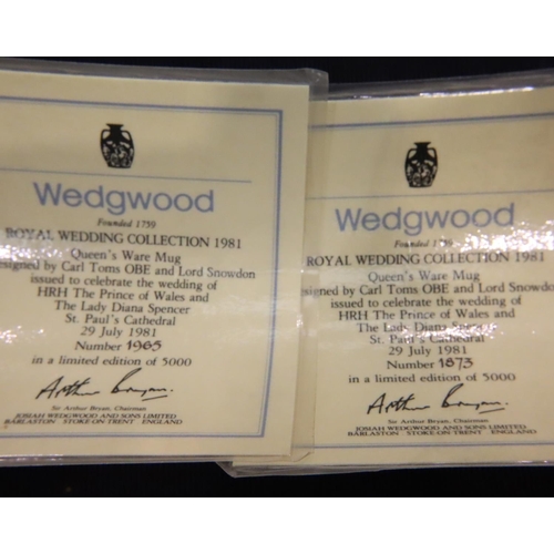 147 - Two Wedgwood Royal Wedding 1981 Queens ware mugs, each limited edition of 5000, these being 1872 and... 