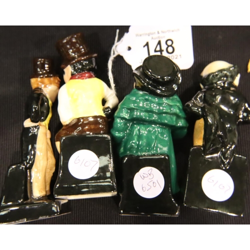 148 - Four Doulton Dickens figurines, largest H: 11 cm. P&P Group 2 (£18+VAT for the first lot and £3+VAT ... 