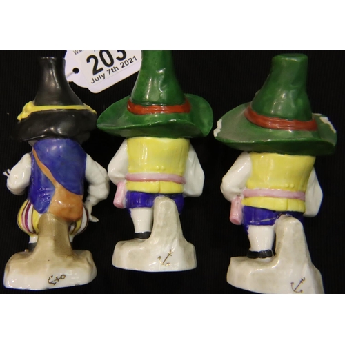 203 - Three Mansion House dwarves with gold anchor marks  to rear, H: 12 cm. P&P Group 2 (£18+VAT for the ... 