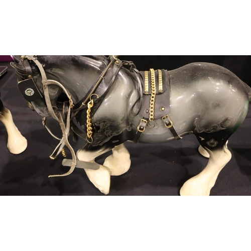 217 - Two large ceramic shire horses with leatherwork, each L: 38 cm. Not available for in-house P&P, cont... 