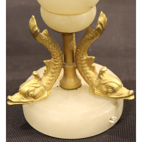 242 - A 20th Century brass columnar table-lamp base, H: 47 cm and an alabaster lamp base with brass mounts... 