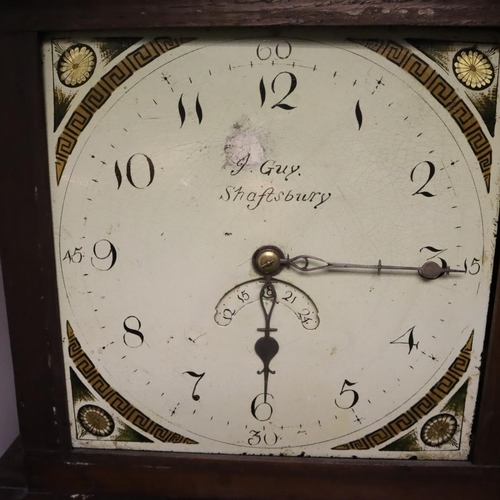 250 - James Guy of Shaftesbury oak longcase clock, with painted dial and date aperture, includes weight bu... 