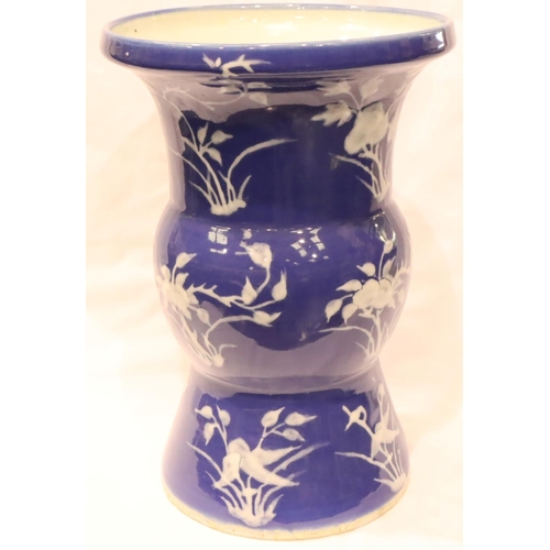 257 - Chinese late 19th Century blue and white vase with no damages, H: 32 cm. Not available for in-house ... 