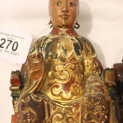 270 - Pair of antique carved and painted Oriental figures, H: 22 cm. P&P Group 3 (£25+VAT for the first lo... 