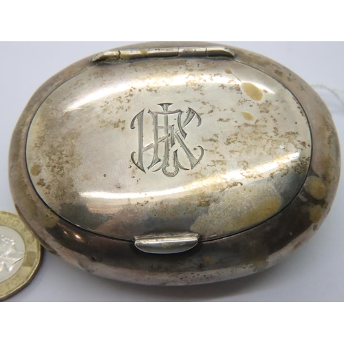 106A - Hallmarked silver gilt lined table snuff with engraved initials and some dents, 72g. P&P Group 1 (£1... 