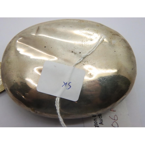 106A - Hallmarked silver gilt lined table snuff with engraved initials and some dents, 72g. P&P Group 1 (£1... 