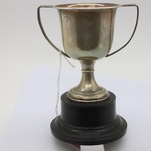 111A - Hallmarked silver twin handled trophy 57g on stand. P&P Group 1 (£14+VAT for the first lot and £1+VA... 