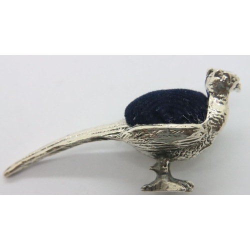 115 - Silver Pheasant pin cushion. P&P Group 1 (£14+VAT for the first lot and £1+VAT for subsequent lots)