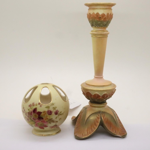 184A - Royal Worcester candlestick (with chip and reglued base) and model 991 pot pourri vase with no damag... 