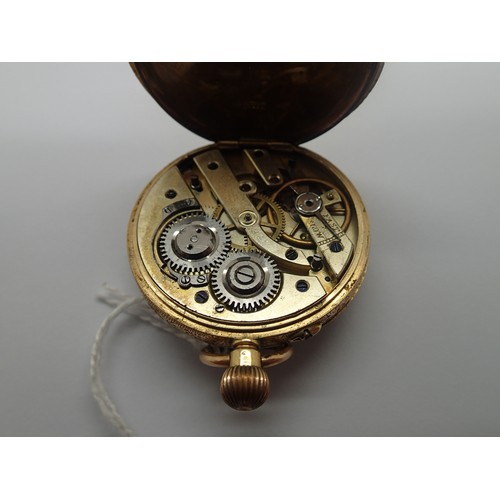 69 - 18ct gold crown wind fob watch, working at lotting. P&P Group 1 (£14+VAT for the first lot and £1+VA... 