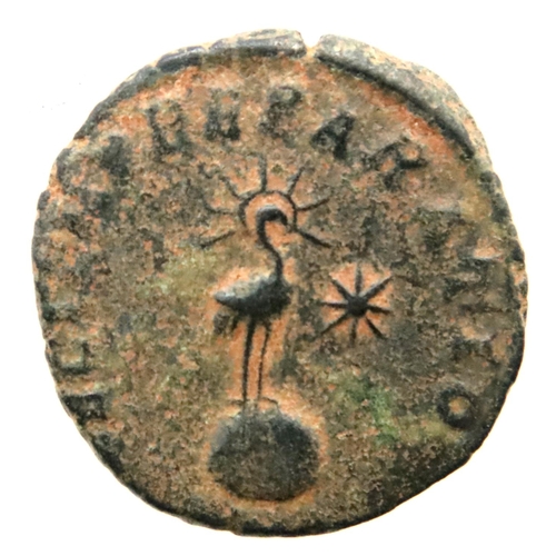 3059 - Roman Bronze AE4 with Phoenix standing on Globe. P&P Group 1 (£14+VAT for the first lot and £1+VAT f... 