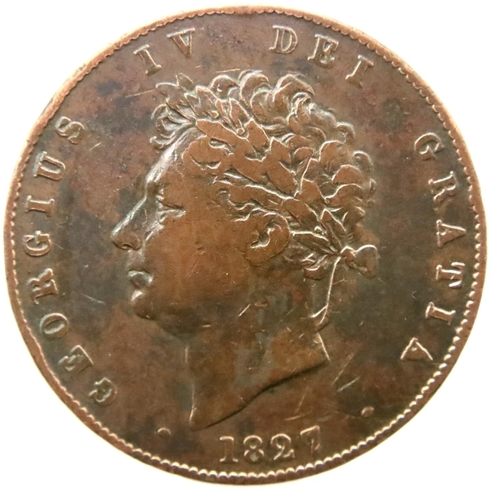 3061 - 1827 half penny of George IV. P&P Group 1 (£14+VAT for the first lot and £1+VAT for subsequent lots)