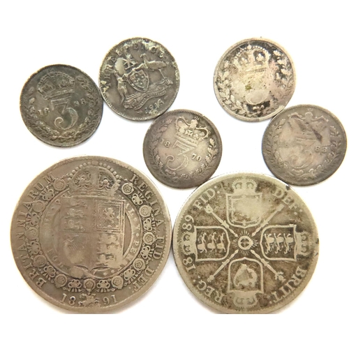 3085 - Seven silver coins of Queen Victoria. P&P Group 1 (£14+VAT for the first lot and £1+VAT for subseque... 