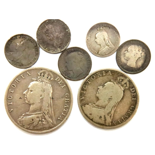 3085 - Seven silver coins of Queen Victoria. P&P Group 1 (£14+VAT for the first lot and £1+VAT for subseque... 