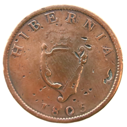 3086 - 1805 Hibernia halfpenny of George III. P&P Group 1 (£14+VAT for the first lot and £1+VAT for subsequ... 