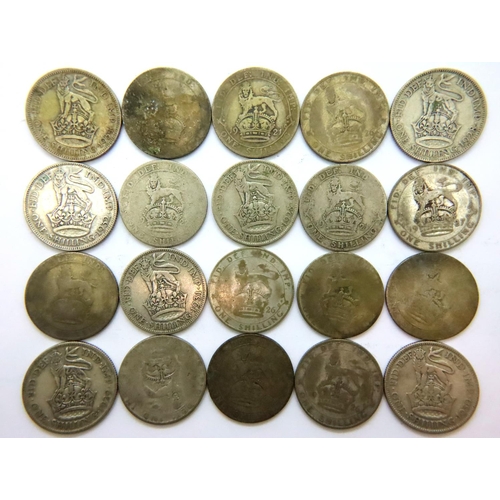 3092 - Twenty shillings of George V, various dates. P&P Group 1 (£14+VAT for the first lot and £1+VAT for s... 