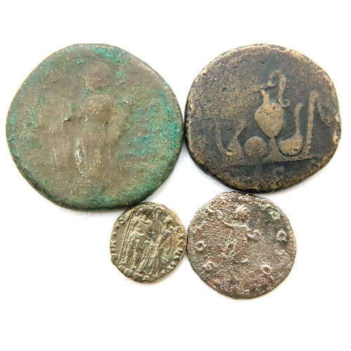 3097 - Collection of four Roman Bronze coins to include Hadrian Sestertius. P&P Group 1 (£14+VAT for the fi... 