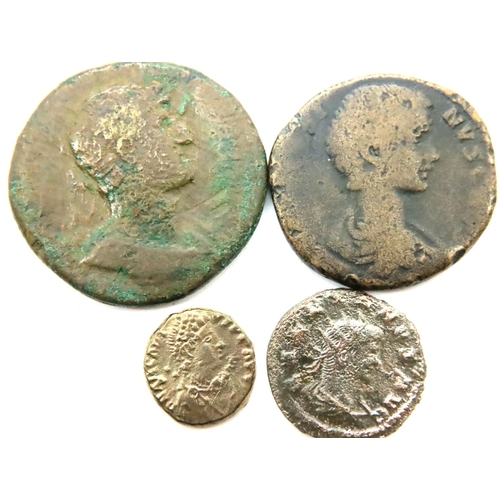 3097 - Collection of four Roman Bronze coins to include Hadrian Sestertius. P&P Group 1 (£14+VAT for the fi... 