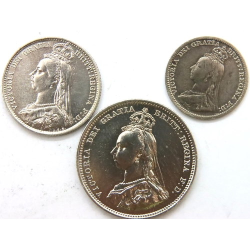 3098 - Three Queen Victoria Silver coins; 3d, 6d and shilling. P&P Group 1 (£14+VAT for the first lot and £... 