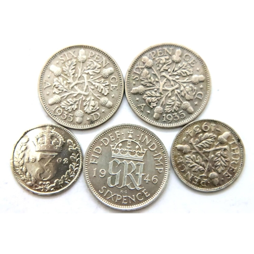 3102 - Five silver coins, Edward VII to George VI. P&P Group 1 (£14+VAT for the first lot and £1+VAT for su... 