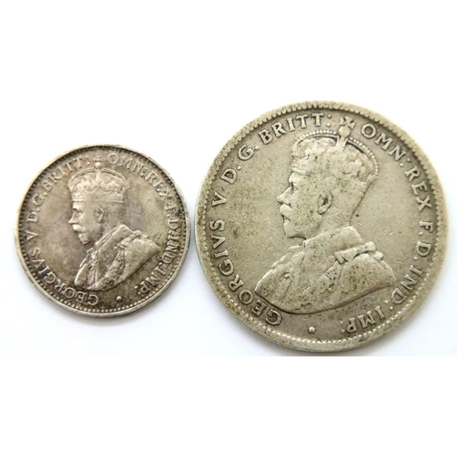 3106 - Two Australian silver coins of George V. P&P Group 1 (£14+VAT for the first lot and £1+VAT for subse... 