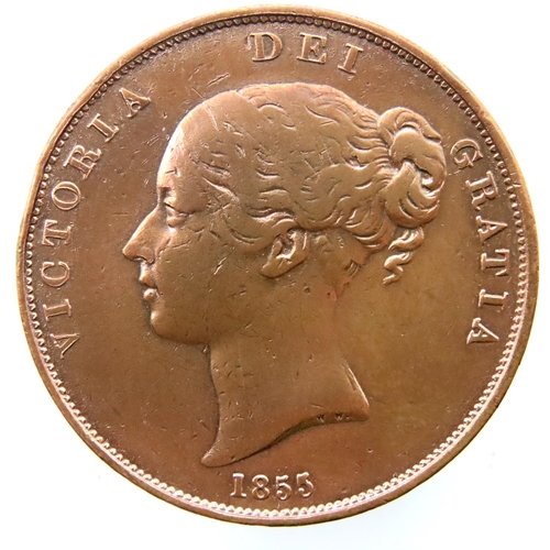 3111 - 1855 penny of Queen Victoria. P&P Group 1 (£14+VAT for the first lot and £1+VAT for subsequent lots)