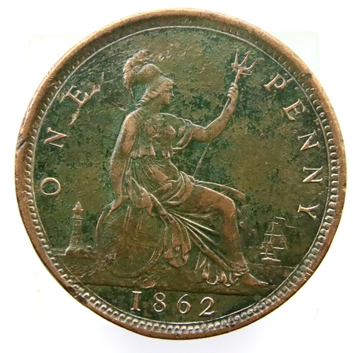 3112 - 1862 bronze penny of Queen Victoria. P&P Group 1 (£14+VAT for the first lot and £1+VAT for subsequen... 