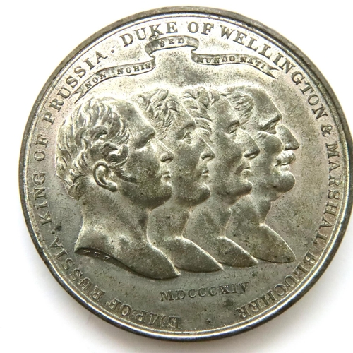 3203 - Rare 1814 Waterloo pewter table medal of the Four Allied Commanders; Emperor of Russia, King of Prus... 