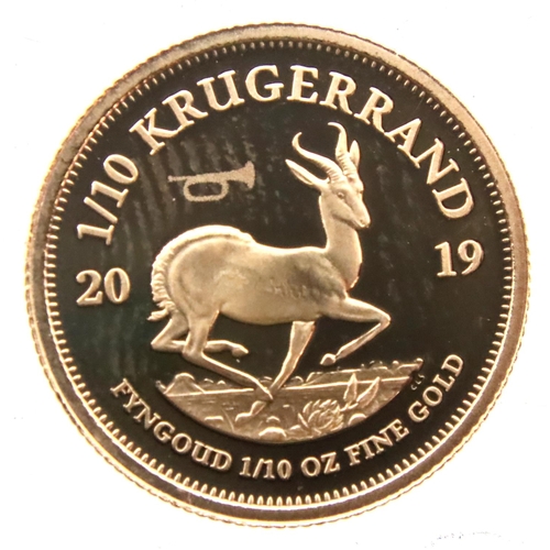 3206 - 2019 1/10th krugerrand of South Africa, encapsulated and boxed. P&P Group 1 (£14+VAT for the first l... 