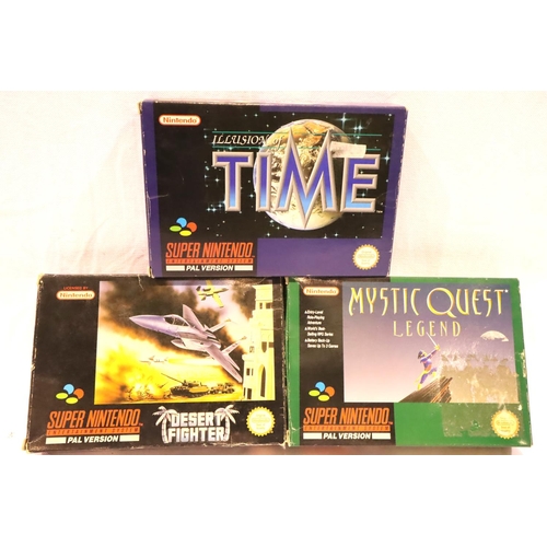 2312 - Three Super Nintendo games, Desert Fighter, Illusion Of Time, Mystic Quest Legend, all cartridges pr... 