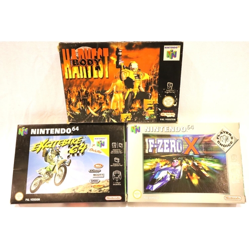 2317 - Three Nintendo 64 games, Body Harvest, F-Zero X and Excitebike 4. All cartridges present, Body Harve... 