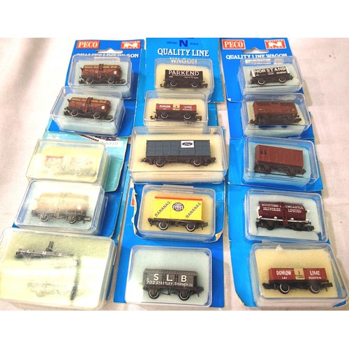 2091 - Fifteen Peco N Gauge wagons, various types, Tankers, Ford Van, P.O. etc.
Mostly in excellent conditi... 