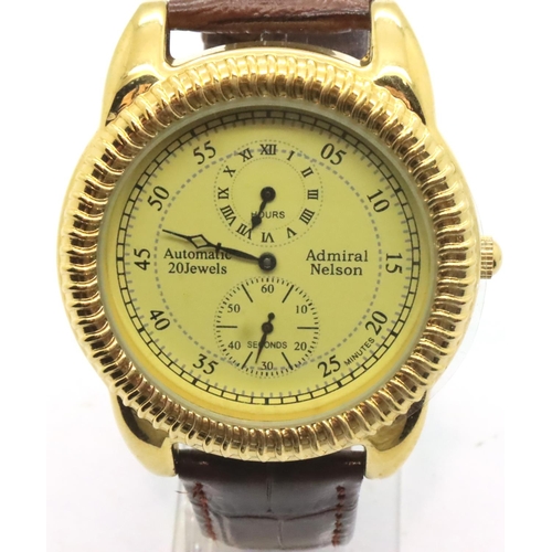 101 - Stauer; gents automatic Nelson gold plated wristwatch with brown leather strap and champagne dial, w... 