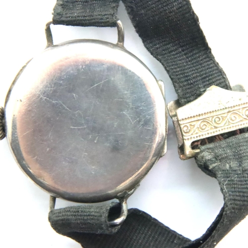 104 - WWI type silver wristwatch with red 12 dial, not working at lotting. P&P Group 1 (£14+VAT for the fi... 