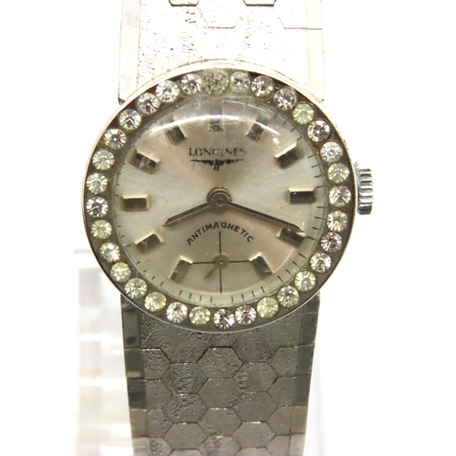 107 - Longines; ladies sub dial wristwatch, boxed, not working at lotting. P&P Group 1 (£14+VAT for the fi... 