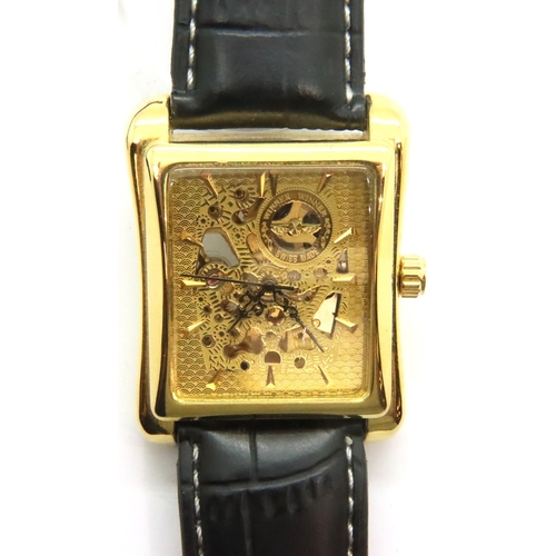 110 - Gents unbranded skeleton automatic wristwatch with square face, working at lotting. P&P Group 1 (£14... 