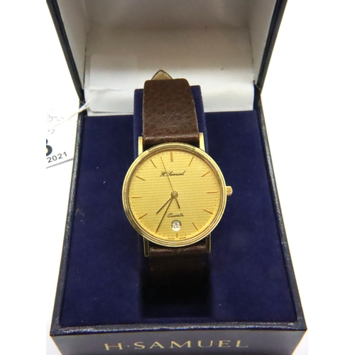 113 - H Samuel; gents calendar wristwatch on brown leather strap, working at lotting. P&P Group 1 (£14+VAT... 