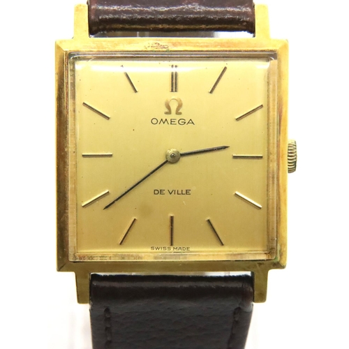 116 - Omega; gents Deville mechanical wristwatch, gold plated with square dial. P&P Group 1 (£14+VAT for t... 