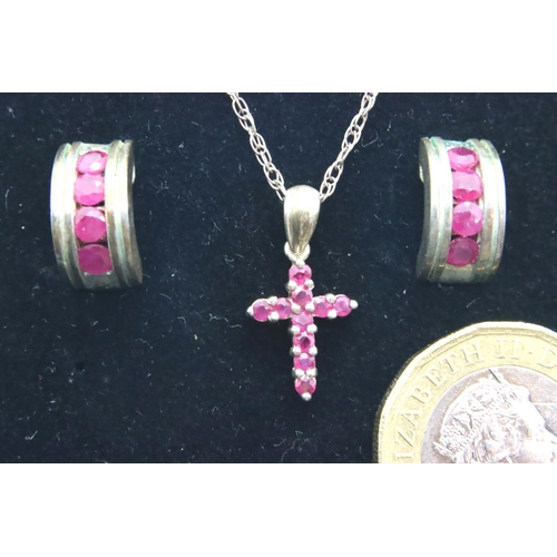 70 - 925 silver ruby cross chain and earrings. P&P Group 1 (£14+VAT for the first lot and £1+VAT for subs... 