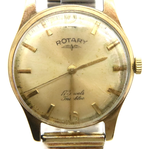 78 - Rotary 9 ct gold gents wristwatch with inscription to verso, working at lotting. P&P Group 1 (£14+VA... 