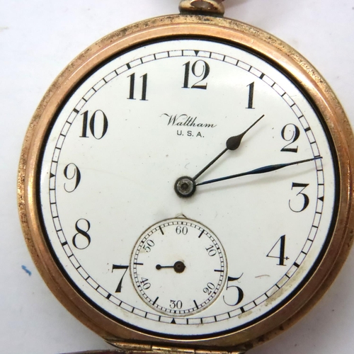 84 - Waltham; gents gold plated pocket watch, not working at lotting. P&P Group 1 (£14+VAT for the first ... 